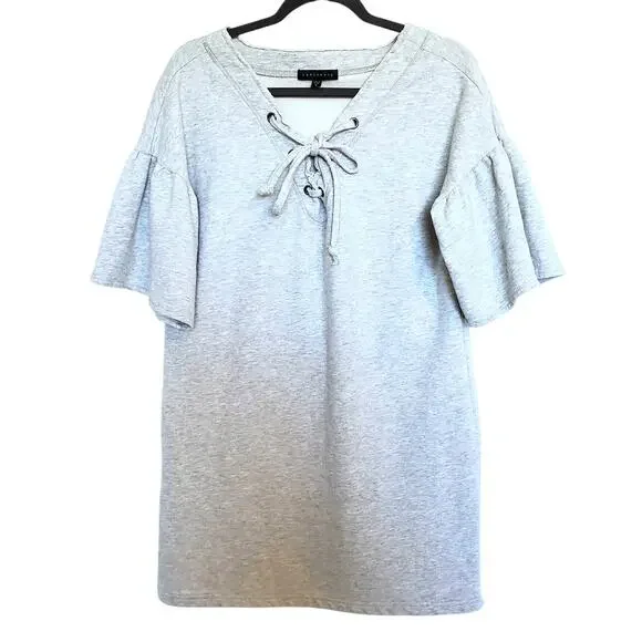 Sanctuary Mariska Lace up Gray Sweatshirt Dress Oversized S Earthy Minimalist - Picture 2 of 10